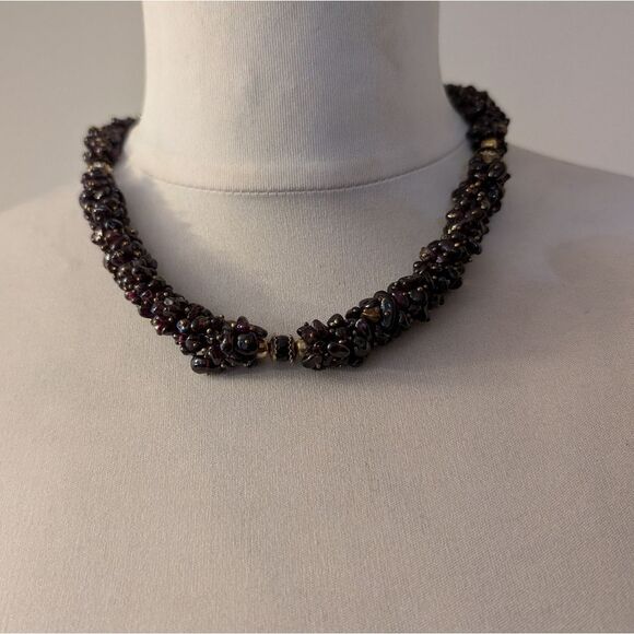 Vintage Semi precious mineral multi strand burg necklace genuine natural garnet - Picture 2 of 11